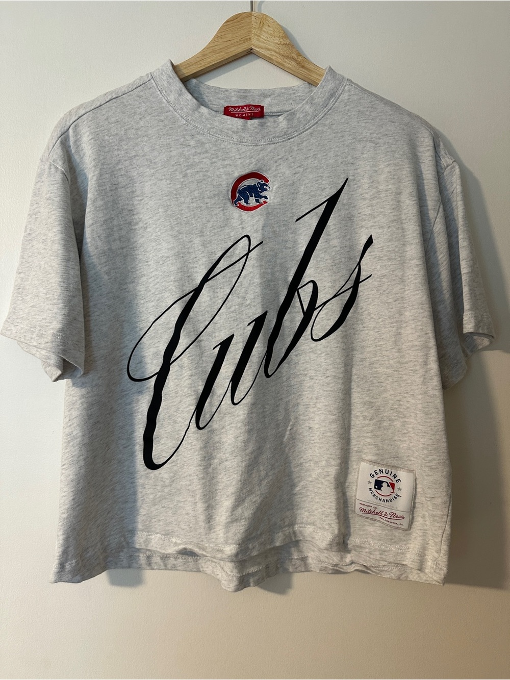 Mitchell & Ness Gray Chicago Cubs Script Short-Sleeve Tee